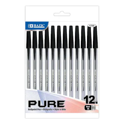 Ballpoint Pens - Black, Medium, 12 Pack
