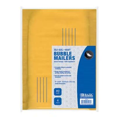 Self-Seal Bubble Mailers - 4 Pack, 6" x 9.25" (#0)