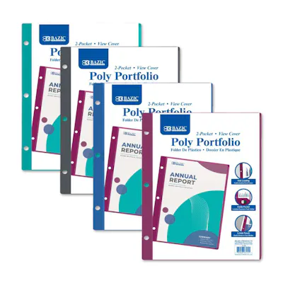2-Pocket Poly Portfolio - Side-Loading View Cover, Assorted