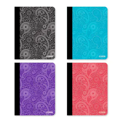 College Ruled Composition Books - 100 Sheets, 4 Paisley Colors