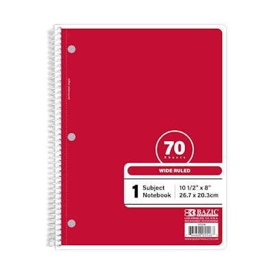 Wide Ruled Notebooks - 70 Sheets, Red