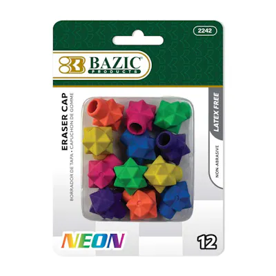 Neon Star Eraser Caps - 12 Pack