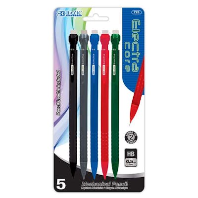 Mechanical Pencils, Assorted, 0.5mm, 5pk