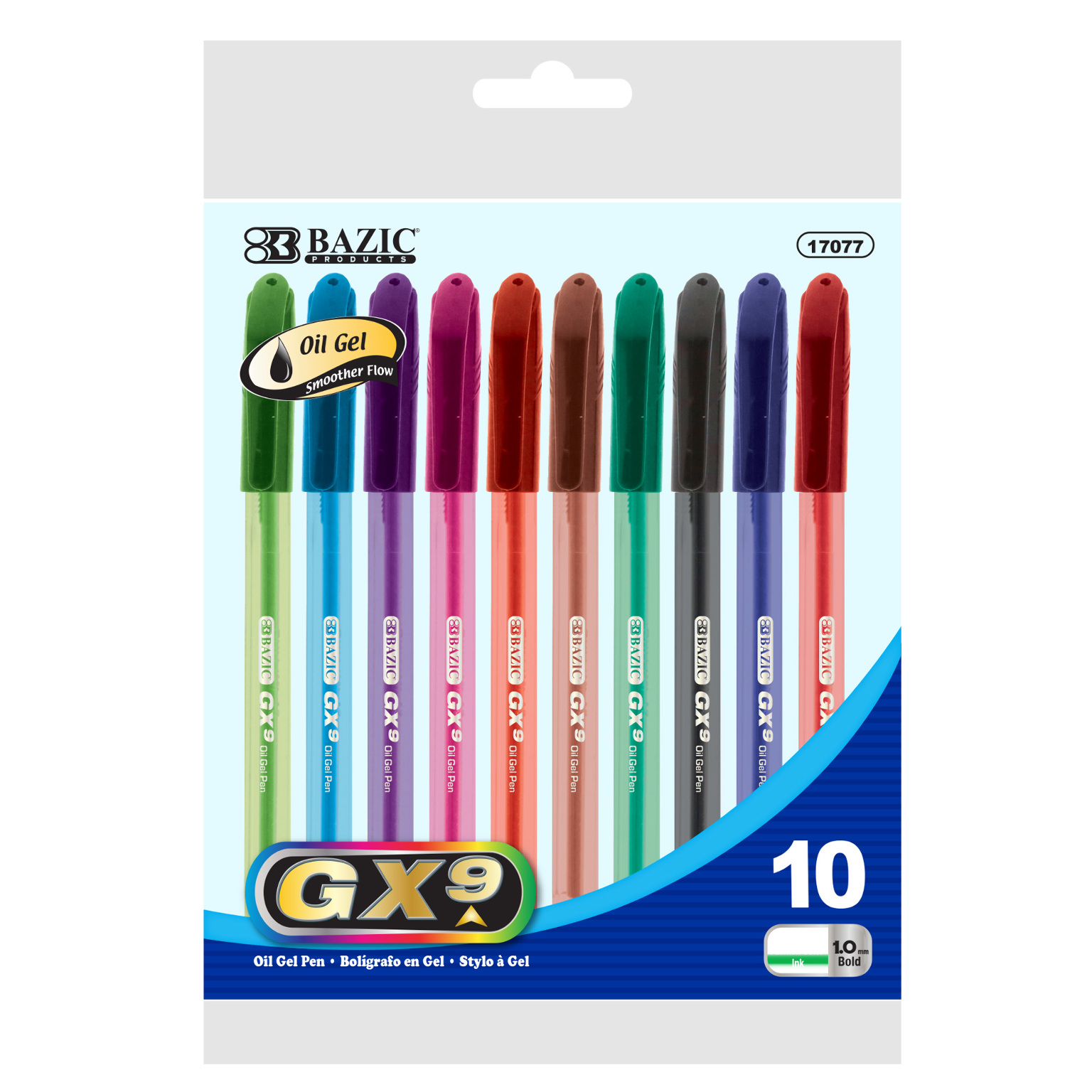 Wholesale BAZIC GX9 Oil Gel Ink Pens 10 Count, Assorted Ink Colors