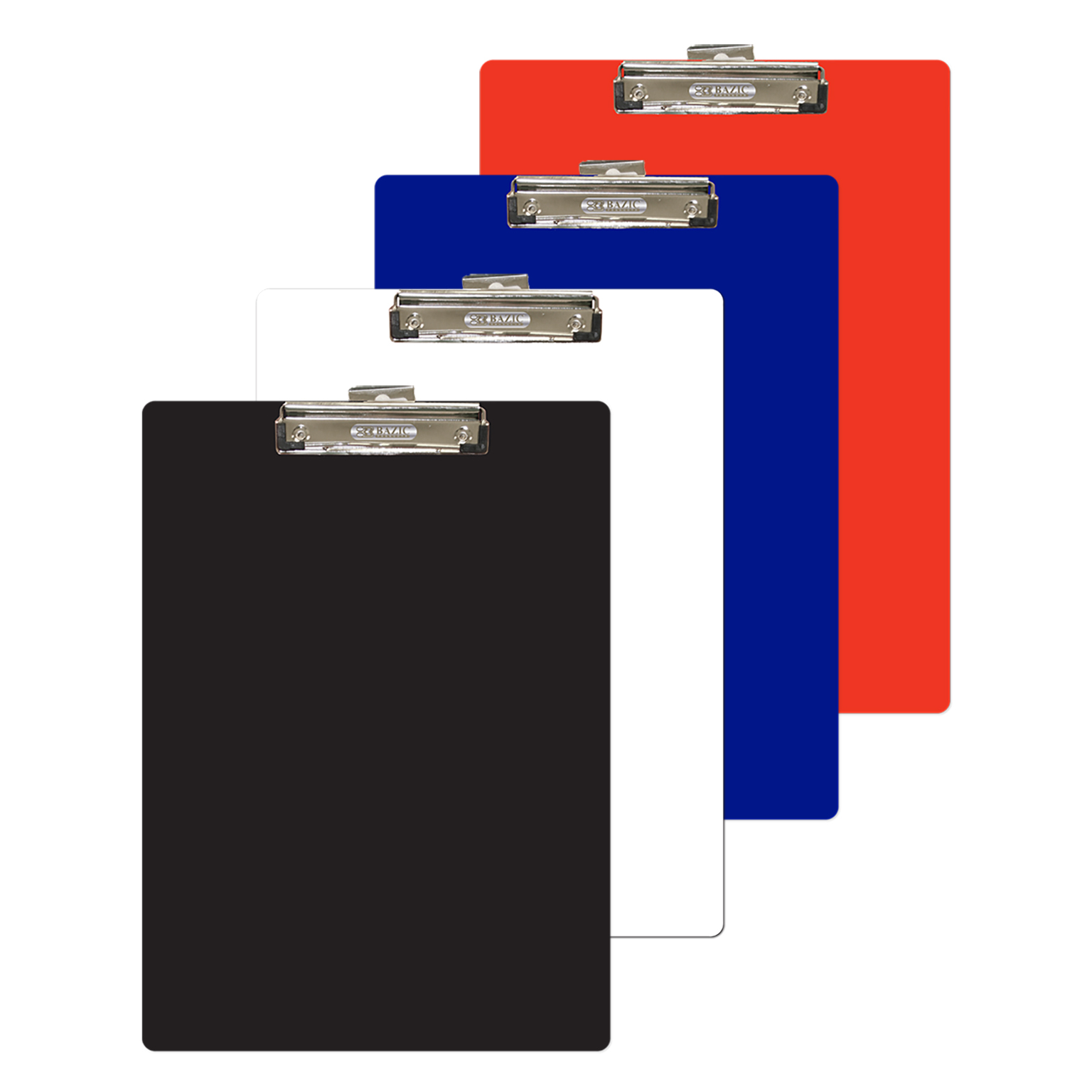BAZIC Assorted Color Standard Size Hardboard Clipboard w/ Low Profile Clip