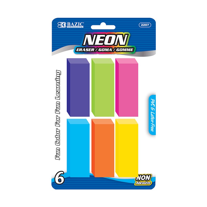 Beveled Eraser - 6 Count  Assorted Neon Colors