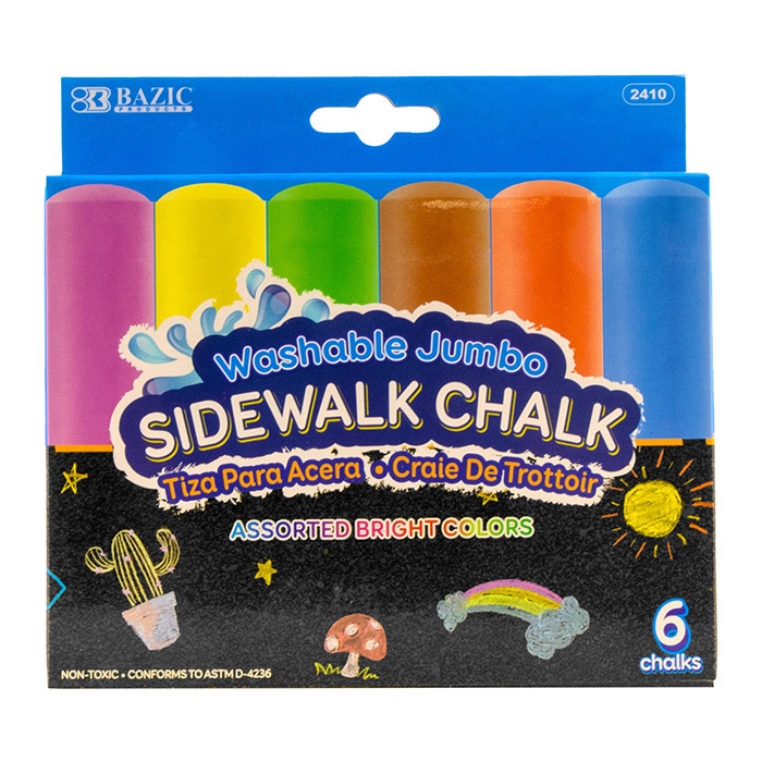 Wholesale Jumbo Sidewalk Chalk - Washable, 6 Colors - DollarDays