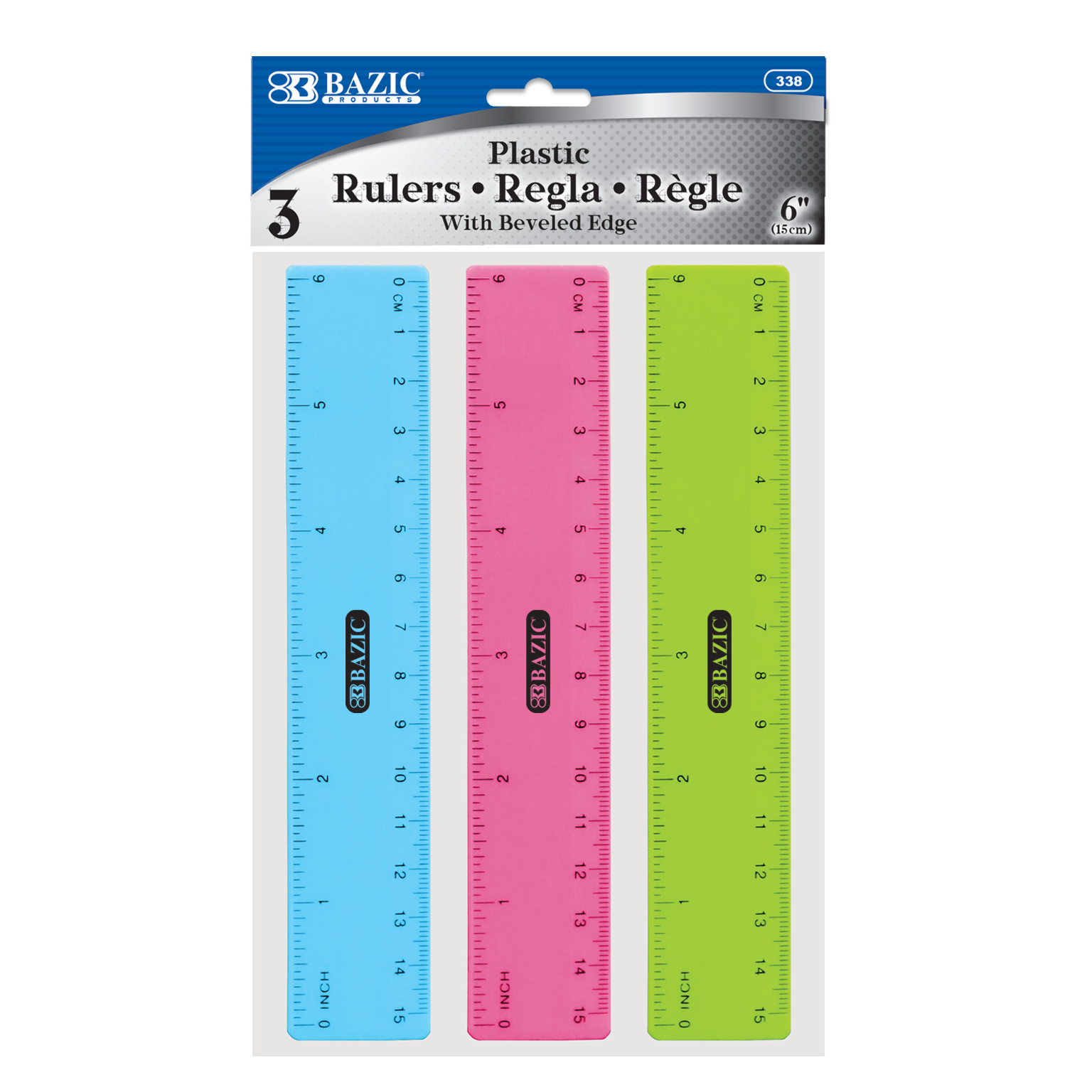 6 Plastic Rulers - 3 Pack, Assorted Colors
