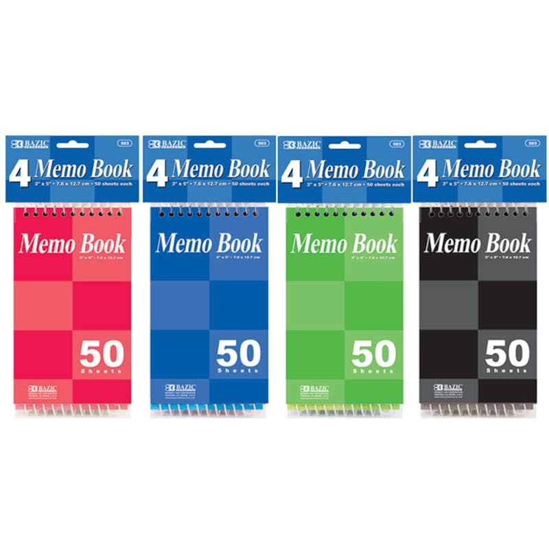 Spiral Memo Books - 4 Count  Mini Size  Assorted Colors