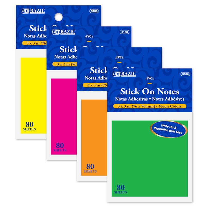Stick On Notes - Single Pack  80 Sheets  Assorted Colors