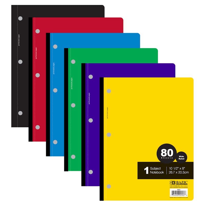 1 Subject Wide Ruled Wireless Notebook - 80 Sheets  6 Colors