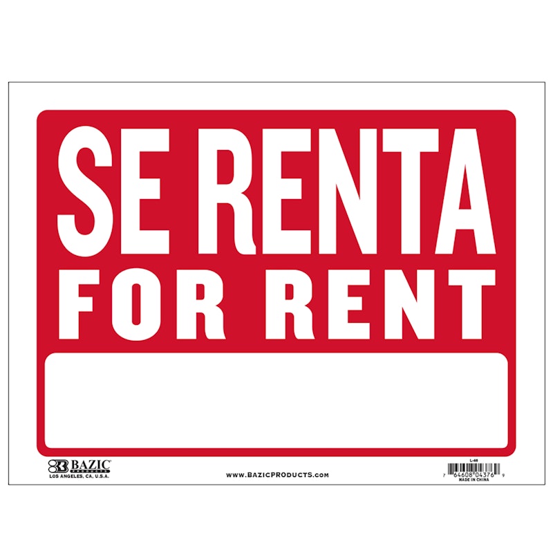 BAZIC 9" X 12" Se Renta Sign image number null