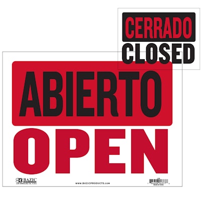 BAZIC 9" X 12" Abierto Sign w/ Cerrado Sign on Back