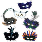 Mardi Gras Feather Masks - Assorted