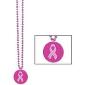 Beaded Necklaces - Pink Ribbon, 33"
