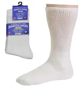 Diabetic Crew Socks, White, Large