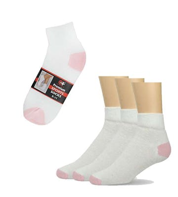 Women's Ankle Socks - White, Pink, Size 9-11