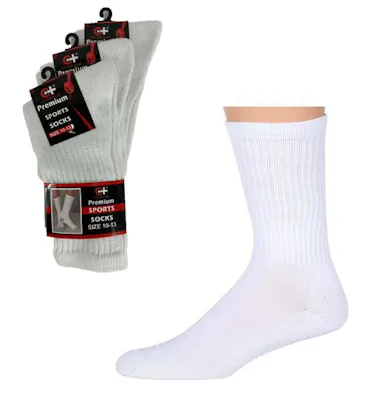 Men's Crew Socks - White, Size 9-11