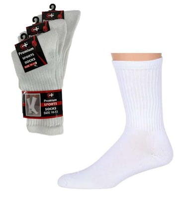 Men's Sports Socks - White, Size 9-11