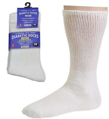 Diabetic Crew Socks, White, Large