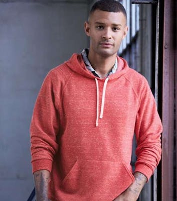 Raglan Hooded Pullovers, Coral Heather, Small