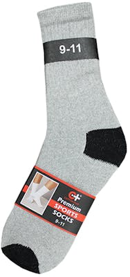 Cotton Plus Sports Socks - Grey w/Black, 10-13, 3 Pack