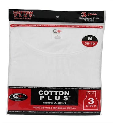 Cotton Plus A-Shirts - White, XL, 3 Pack