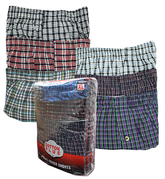 Wholesale Cotton Plus Men's Boxer Shorts - Assorted, 5XL, 3 Pack (SKU 2341834) DollarDays
