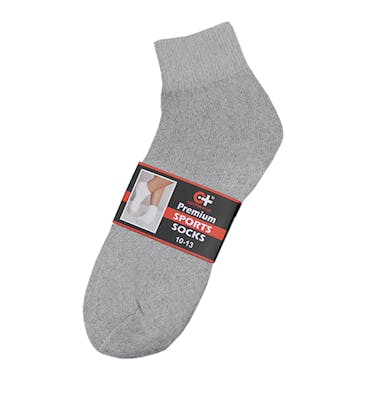 Cotton Plus Adult Ankle Socks - Grey, 9-11, 3 Pack
