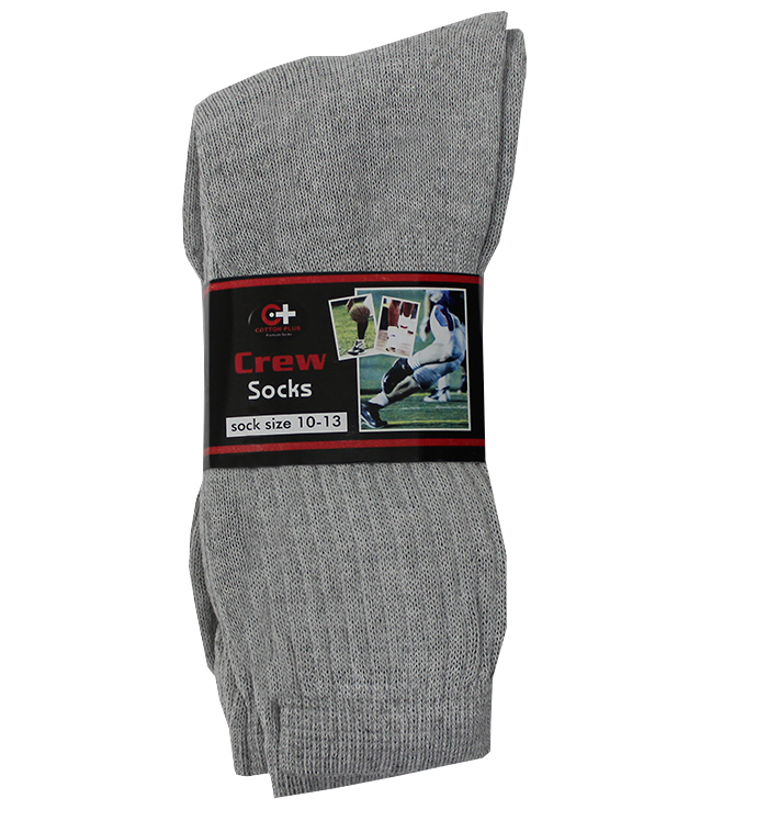 Wholesale Cotton Plus Men's Crew Socks Grey, 1013, 3 Pack (SKU