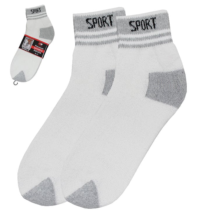 Cotton Plus Ankle Socks White w/Sport Logo, 911, 3 Pack
