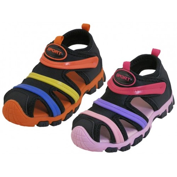 Size 9-13 Boys Sandals Rainbow Shoes Toddler and Little Kids Closed Toe Sandal Black Orange