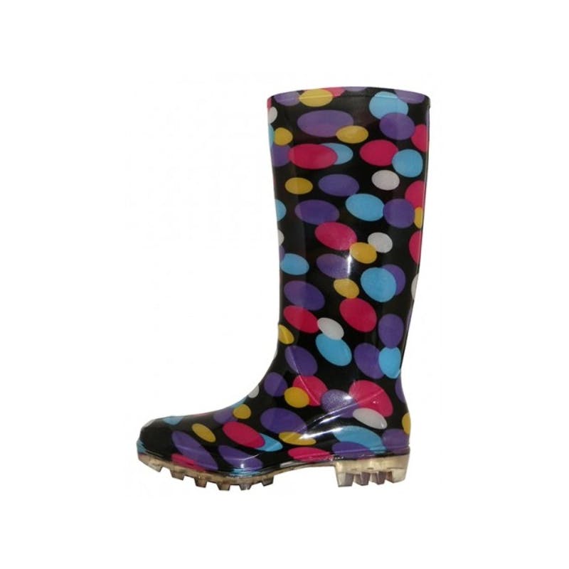 Women's Black Multi Dots Rain Boots - Size: 5-10