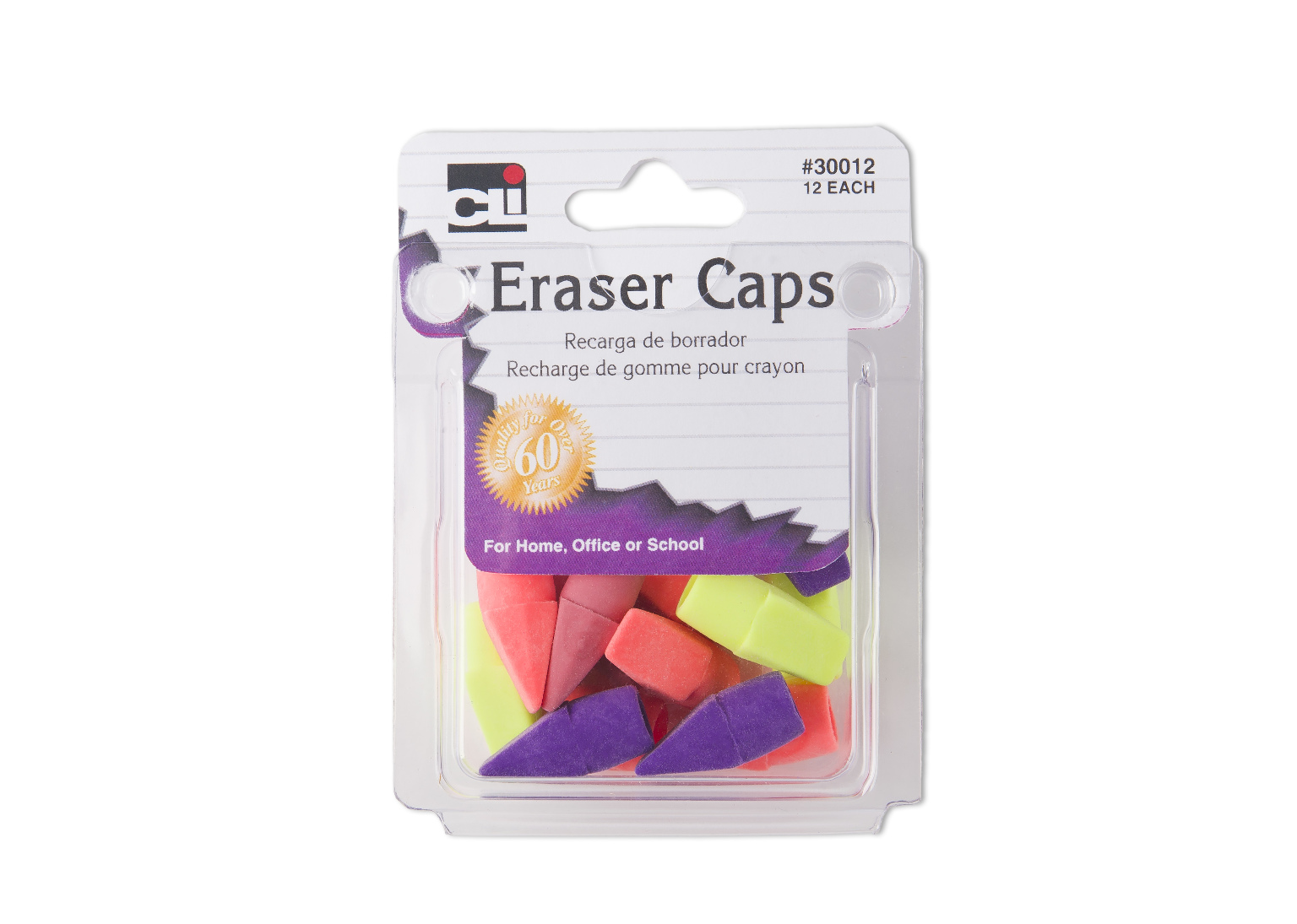Wholesale Erasers 12 Count, Pencil Cap, Assorted Colors