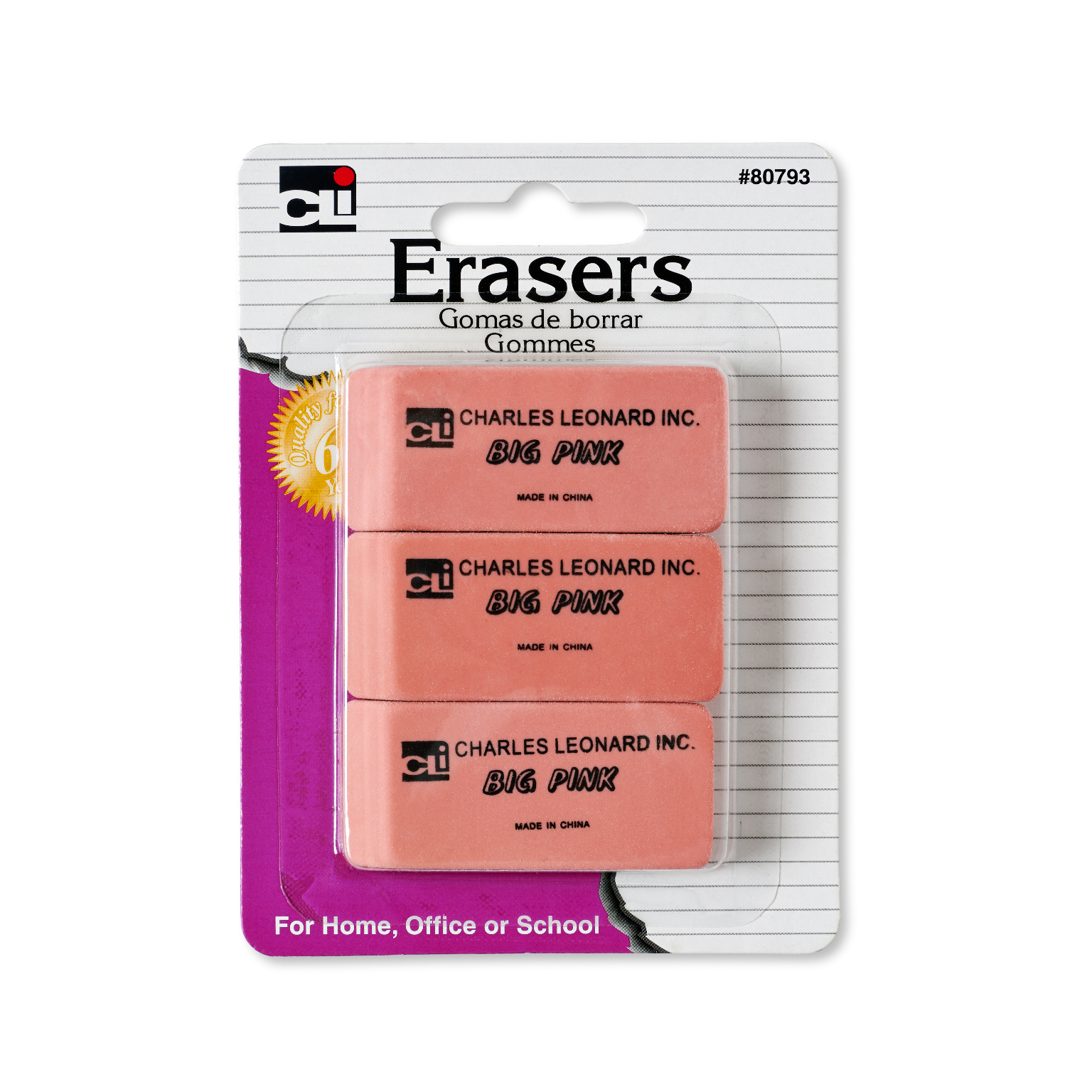 Wholesale Eraser - 3 Count, Large, Pink, Wedge | DollarDays