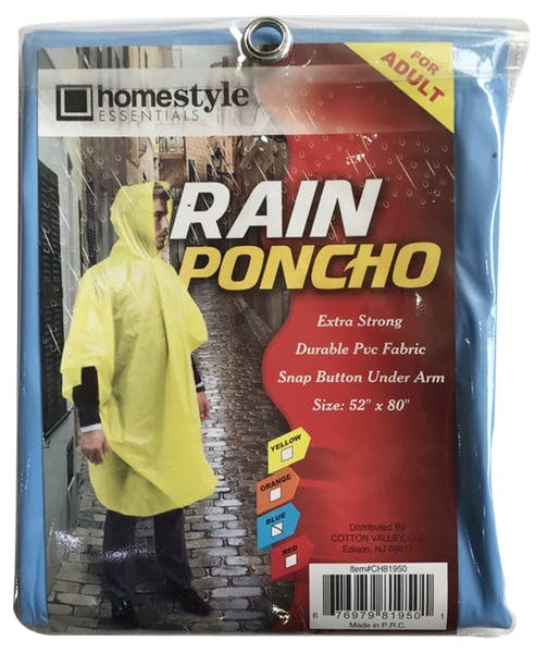 Wholesale Rain Poncho Assorted Colors (SKU 2316180) DollarDays
