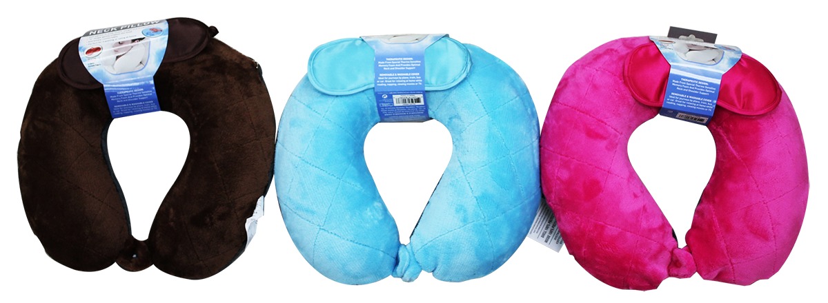 Wholesale Memory Neck Pillow With Eye Mask Assorted Colors Sku