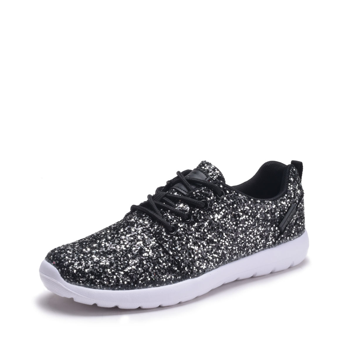 Wholesale Women's Glitter Running Sneakers Black/White
