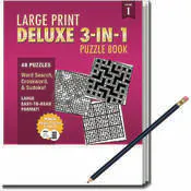 Deluxe 3-in-1 Puzzle Books - Large Print, Pencil Included