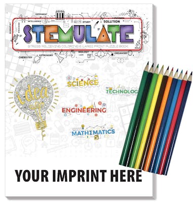 STEMulate Adult Coloring &amp; Puzzle Books with Colored Pencils