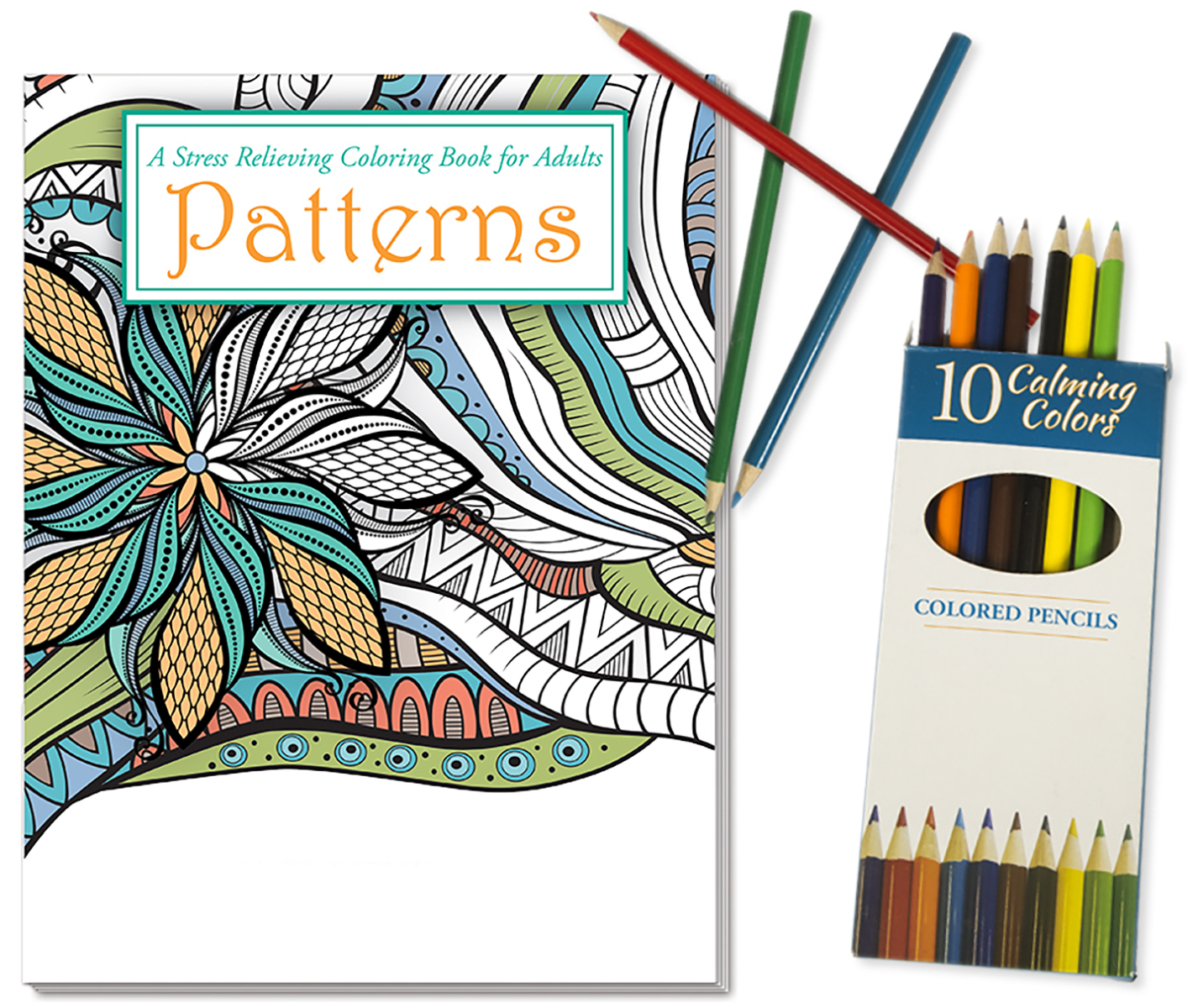Adult Coloring Books Value Set -- 4 Assorted Coloring Books for Adults with  Colored Pencils Kit (Over 120 Stress Relieving Patterns)