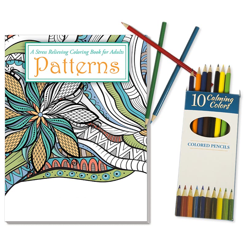 Patterns - Adult Coloring Book and Colored Pencil Relax Pack Set
