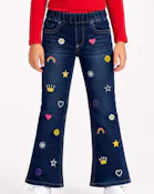 Flared Jeans with Patches - Medium Blue, Size 4-6X