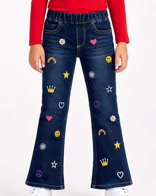 Flared Jeans with Patches - Medium Blue, Size 4-6X