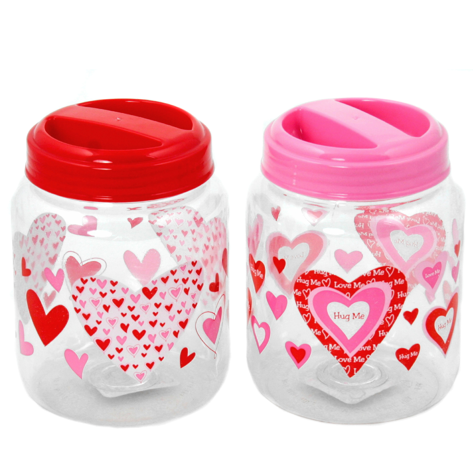 VALENTINE'S Glass Container Candy Jar Heart Lid Clear Pink 7  tall~NEW/LOVELY