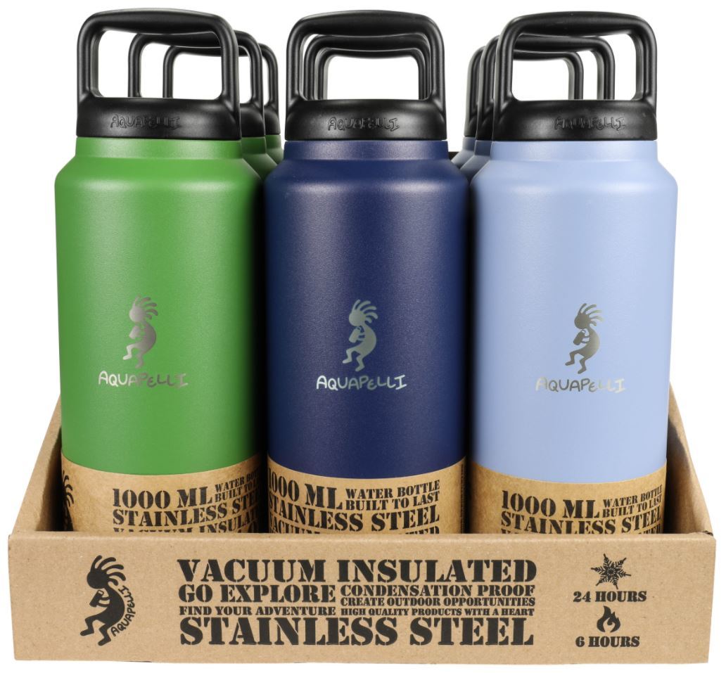 2 Pack 34 oz Stainless Steel Vaccum Insulated Water Bottle 3 Lids, Straws,  Clip