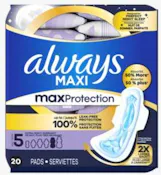 Always Maxi Overnight Pads with Wings - 20 count, Size 5