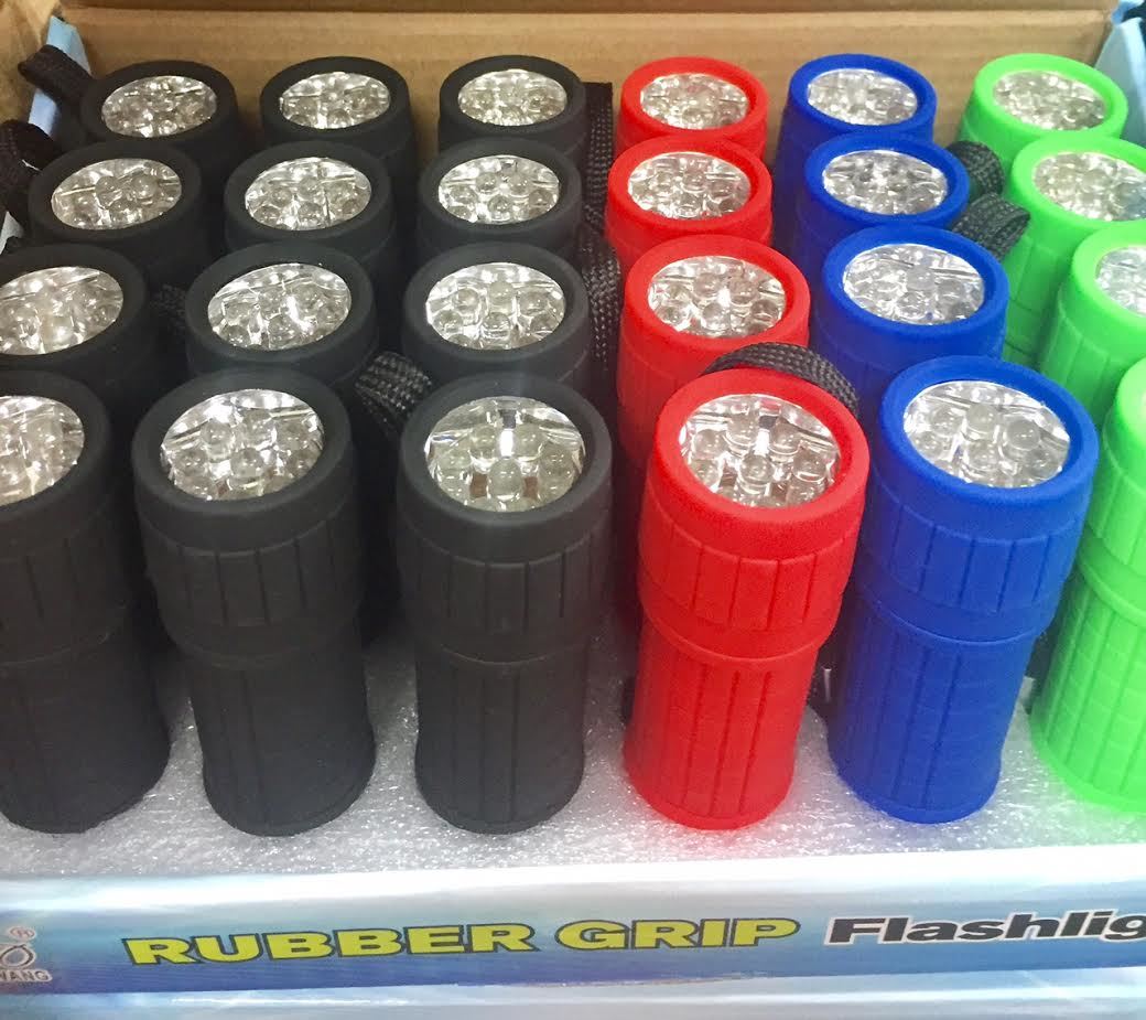 Wholesale 9 LED Flashlight with Rubber Grip Assorted Colors