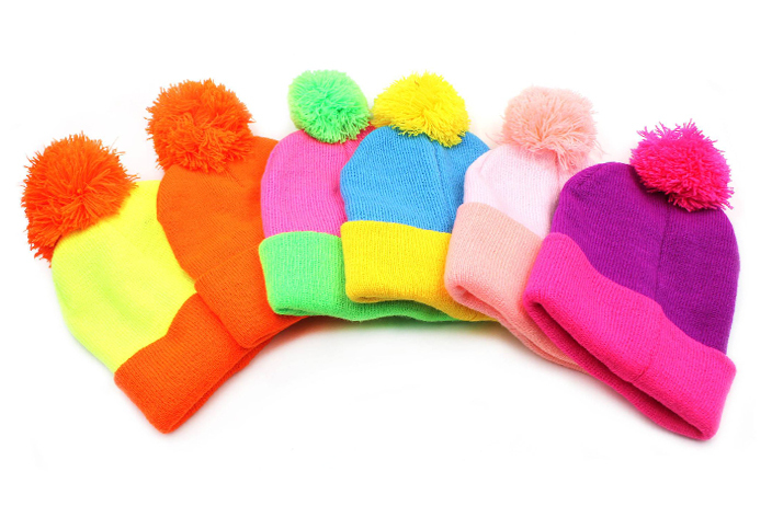 neon pom pom hat