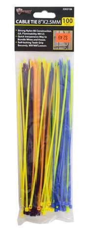 Cable Ties, Assorted Colors, 100 Count - 8"